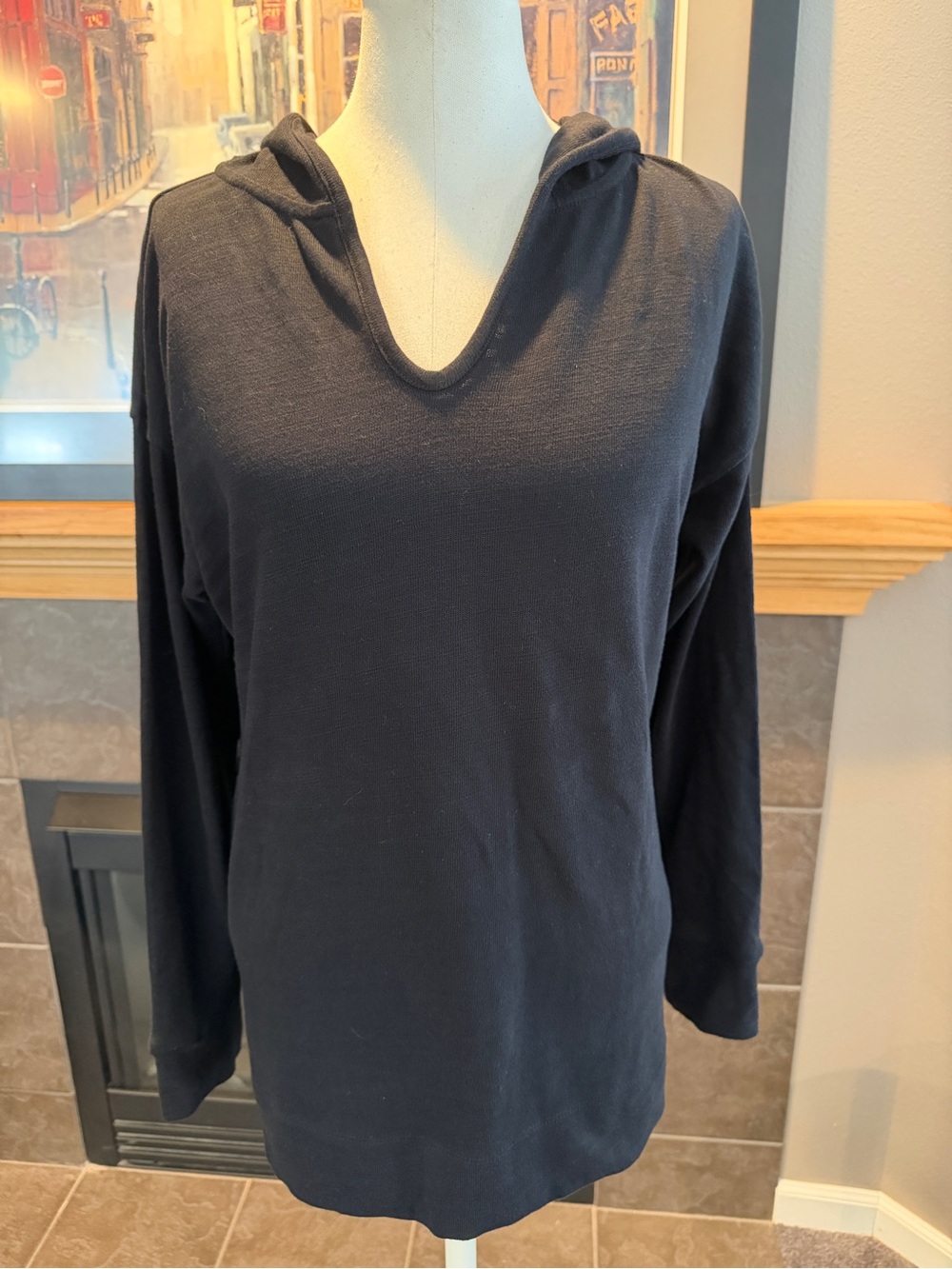 LOFT Black Hooded V-Neck Sweatshirt